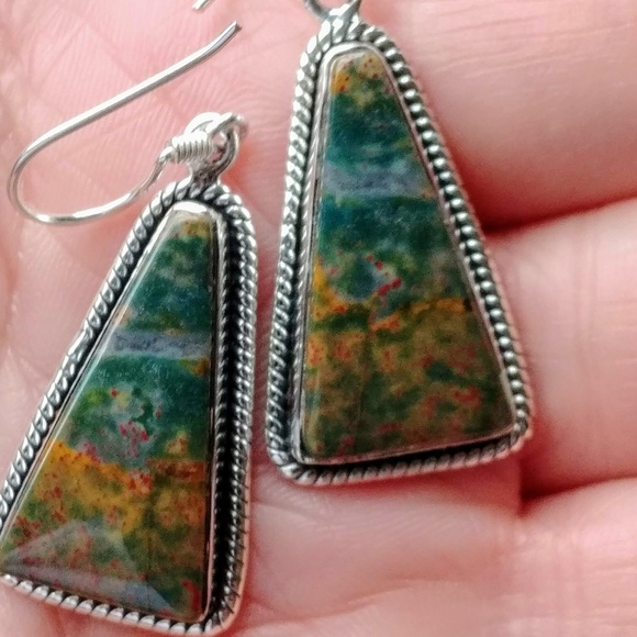 The Girl With Kaleidoscope Eyes Jewelry - Artisan Bloodstone Sterling Earrings